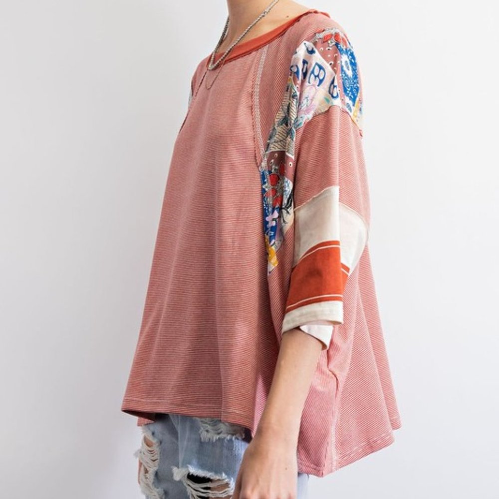 Easel Multicolor Patchwork Short Sleeve Tee - Picture 3 of 5
